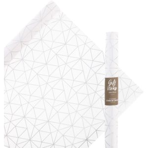 Inpakpapier mat wit | Met geometrisch patroon in zilver | 200x70 cm
