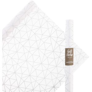 Inpakpapier mat wit | Met geometrisch patroon in zilver | 200x70 cm