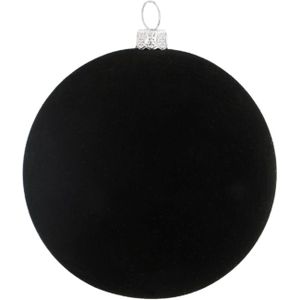 Fluwelen kerstbal zwart 8cm kunststof