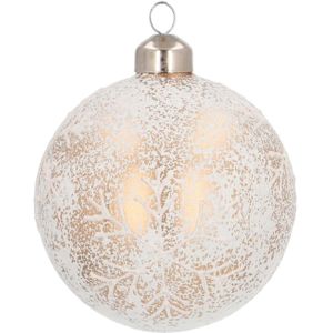 Glazen kerstbal met sneeuwvlok | Antiek-look | Wit en goud | 8 cm