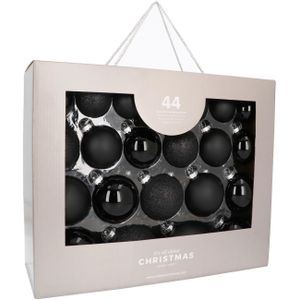Glazen kerstballen 44 st | Zwart | 5-8 cm | In koffer