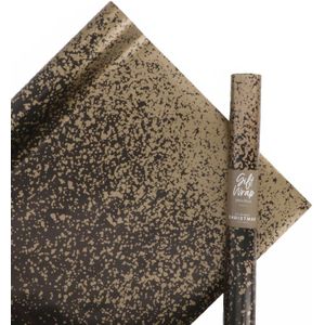 Inpakpapier mat zwart | Gouden spetters | 200x70 cm