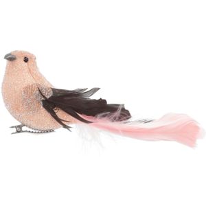 Luxe vogel op clip | Roze | Echte veren | 15cm