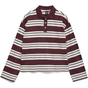 VERO MODA - Shirt - Lichtbeige/Lichtblauw/Wijnrood - Lange Mouw