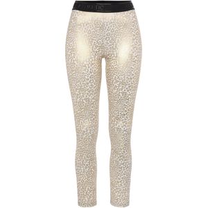 Sportleggings - Wit/Goudkleur - Glanzend Leeuwprint - Elastische Band