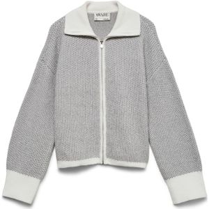 VERO MODA Gebreid vest 'AWOllie'  lichtgrijs / wit