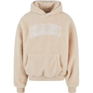 Karl Kani - Trui - Sand/Wit - Teddy - Overcut Schouder, Kangaroo Zak, Logoprint