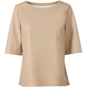 Blouse - Beige - 100% Polyester - Ronde Hals - 3/4-Mouwen