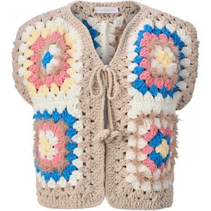 Rich & Royal Gebreide bodywarmer  beige / blauw / lichtgeel / rosa