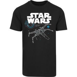 F4NT4STIC Shirt 'Star Wars The Last Jedi X Wing'  blauw / zwart / wit