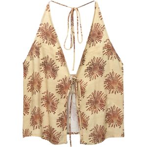 Pull&Bear Top  donkerbruin / pasteelgeel