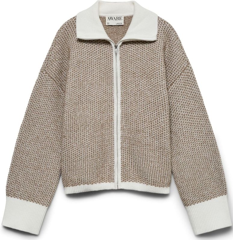 VERO MODA Gebreid vest 'AWOllie'  camel / wit