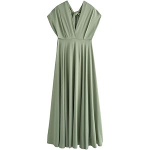 Next - Jurk - Groen - Effen - V-hals - Lang/maxi - Normale Pasvorm