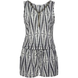 Zwart/Zandkleur Jumpsuit - Alloverprint - V-hals - Mouwloos