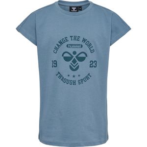 Hummel - Shirt - Duifblauw - Katoen - Ronde Hals - Kwartmouw