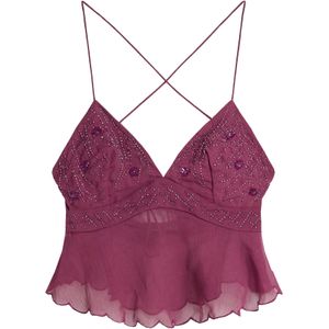 Bershka - Spaghetti Top - Bourgogne - Diepe Snit - Gekruiste Bandjes