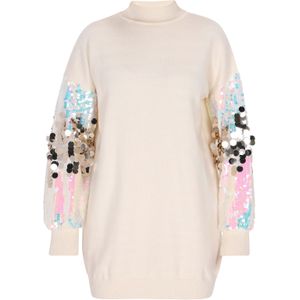 IZIA Gebreide jurk  lichtblauw / goud / pink / wolwit