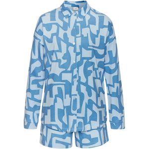 Lichtblauw/Blauw Gedessineerd - Pyjama - V-hals - Lange Mouwen - Casual Fit