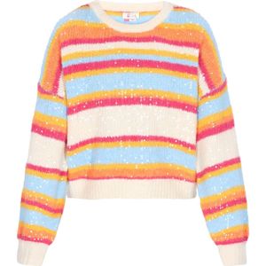 IZIA Trui  turquoise / koraal / rood / offwhite