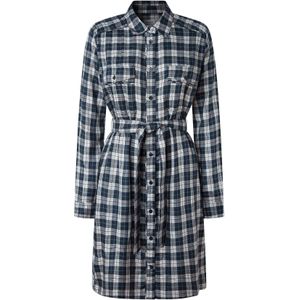 Blousejurk - Marineblauw - Viscose - Lange Mouwen - Ruitpatroon