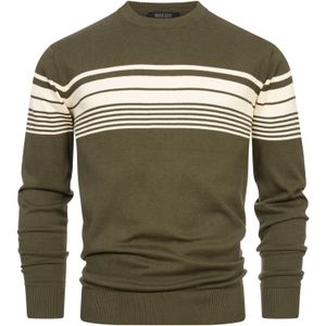 INDICODE JEANS Trui 'League'  olijfgroen / wit