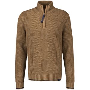 Lerros - Gebreide Pullover - Licht Koffie - Met Kabelpatroon en Troyerkraag