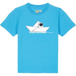 watabout.kids Shirt 'Astronaut In Paper Boat'  aqua / zwart / wit