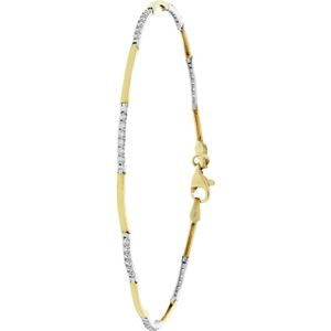 Lucardi Dames Bicolor armband zirkonia - 14 karaat goud - Armband - Cadeau - 19 cm - Witgoud en Geelgoud