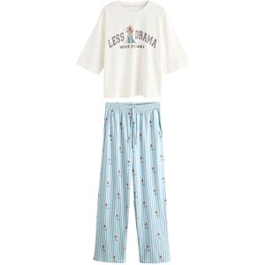 Next Pyjama  lichtblauw / bruin / donkergrijs / wit