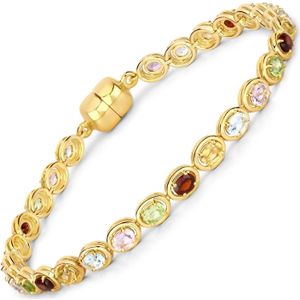 Rafaela - Donata - Edelsteen Armband - Geelgoud - 19,5 cm - Amethist - Blauwe Topaas - Citrien - Granaat - Peridoot
