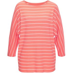 Vivance - Shirt - Abrikoos/Wit - 3/4 Mouwen - Met Modieuze Streepstructuur