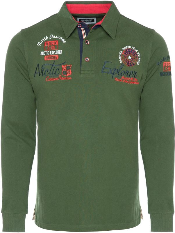 CARISMA - Poloshirt - Groen/Rood - Katoen - Lange Mouw