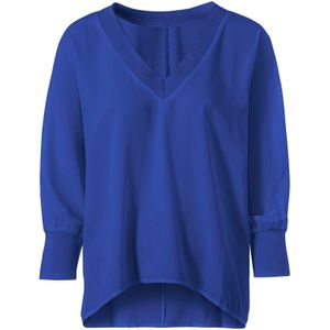 Blouse - Royalblauw - 100% Polyester - Lange Mouwen - V-hals