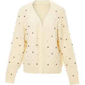 faina Gebreid vest  zwart / parelwit / wolwit