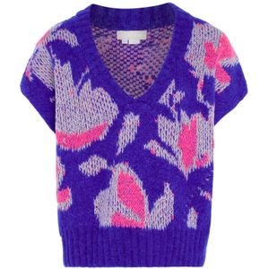 Jalene Trui  grijs gemêleerd / violetblauw / neonroze