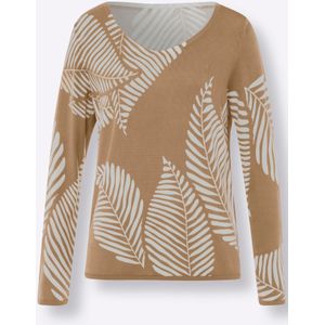 Gebreide Trui - Camel/Ecru - 72% Viscose, 28% Polyamide