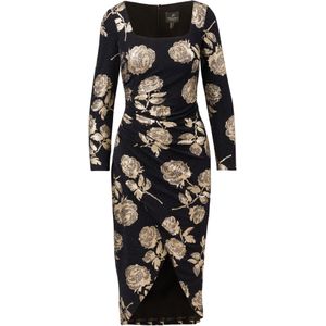Adrianna Papell Cocktailjurk 'Floral Metallic Knit Midi Dress'  donkerblauw