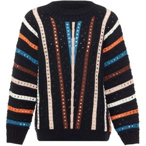 Sookie Trui  lichtblauw / bruin / oranje / zwart