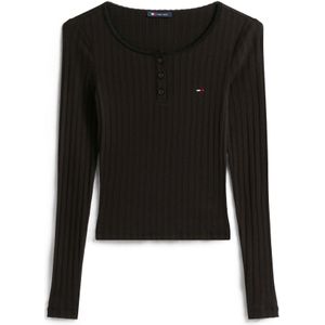 TOMMY JEANS - TJW SLIM SH IRREGULAR RIB LS - Shirt met Lange Mouwen - Zwart