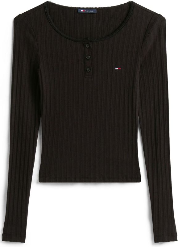 TOMMY JEANS - TJW SLIM SH IRREGULAR RIB LS - Shirt met Lange Mouwen - Zwart