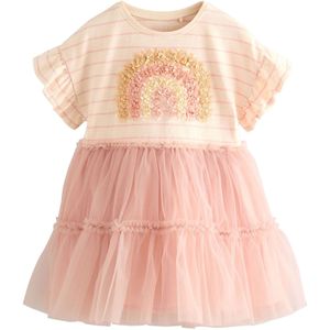 Next Jurk  lichtgeel / pink / poederroze