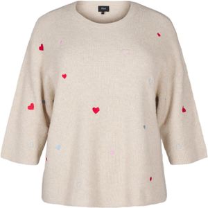 Zizzi Trui 'MSUNNY HEART'  taupe / lichtblauw / lichtroze / rood