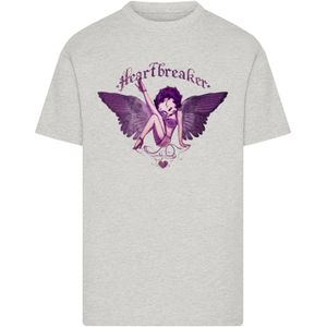 F4NT4STIC Shirt 'Betty Boop Heartbreaker Tattoo'  lichtbeige / lichtgrijs / pruim