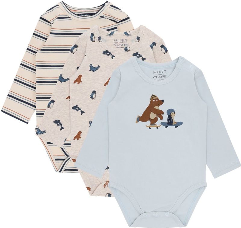 Hust & Claire Rompertje/body 'Bertram Skater'  ecru / beige gemêleerd / lichtblauw / bruin