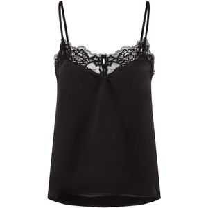 LASCANA - Slaapshirt - Zwart - V-hals - Mouwloos - Kant