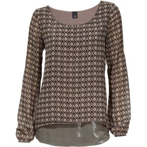 Blouse - Taupe/Bruin - 100% Polyester - Gedessineerd