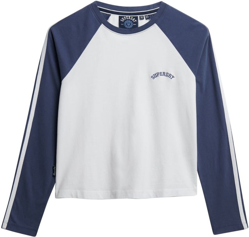 Superdry - Shirt - Marine/Wit - Lange Mouwen - Ronde Hals - Normale Pasvorm