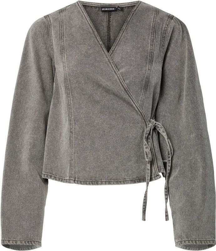 Pcfenna - Denim - Wikkelblouse - Regular-fit - Lange Mouwen - Strikceintuur