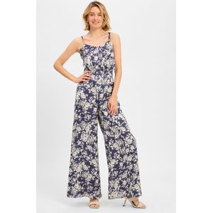 SWING - Jumpsuit - Ecru - Marine - Lang/maxi - V-hals - Bloemenprint
