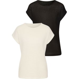 Vivance - Shirt - Crème/Zwart - Korte Mouwen - Set van 2 - Kreukvrije Breikwaliteit
